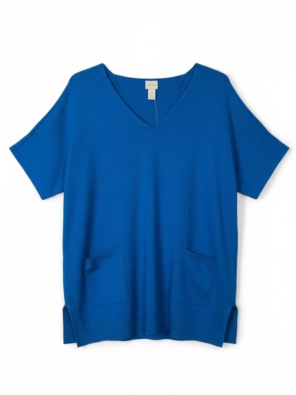 Chico's Percy Pullover Tunic Sweater Silk Blend Blue Size XL(3) NEW